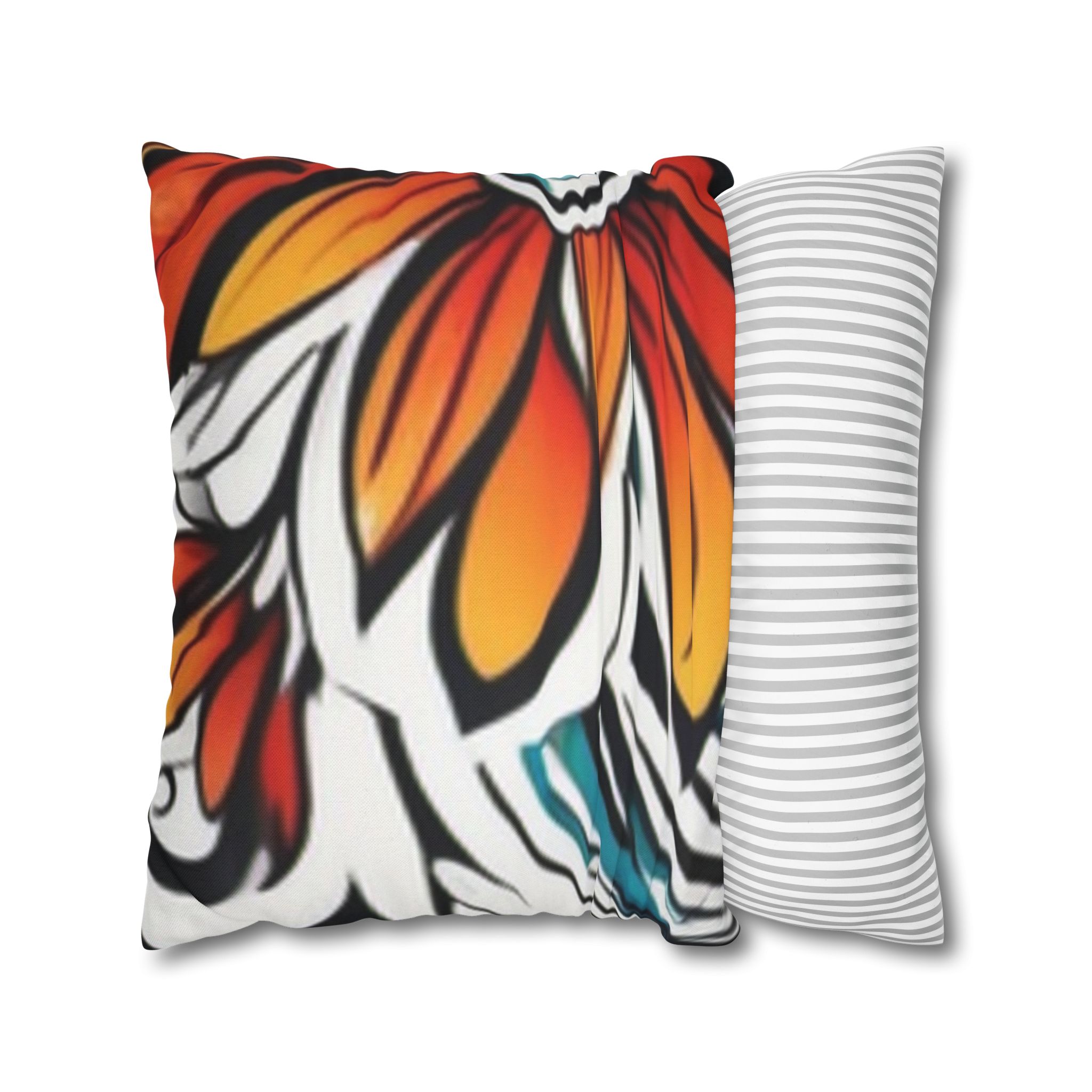 Floral Burst Square Pillowcase — Bold Orange & Teal Decorative Throw Pillow Cover - Image 14
