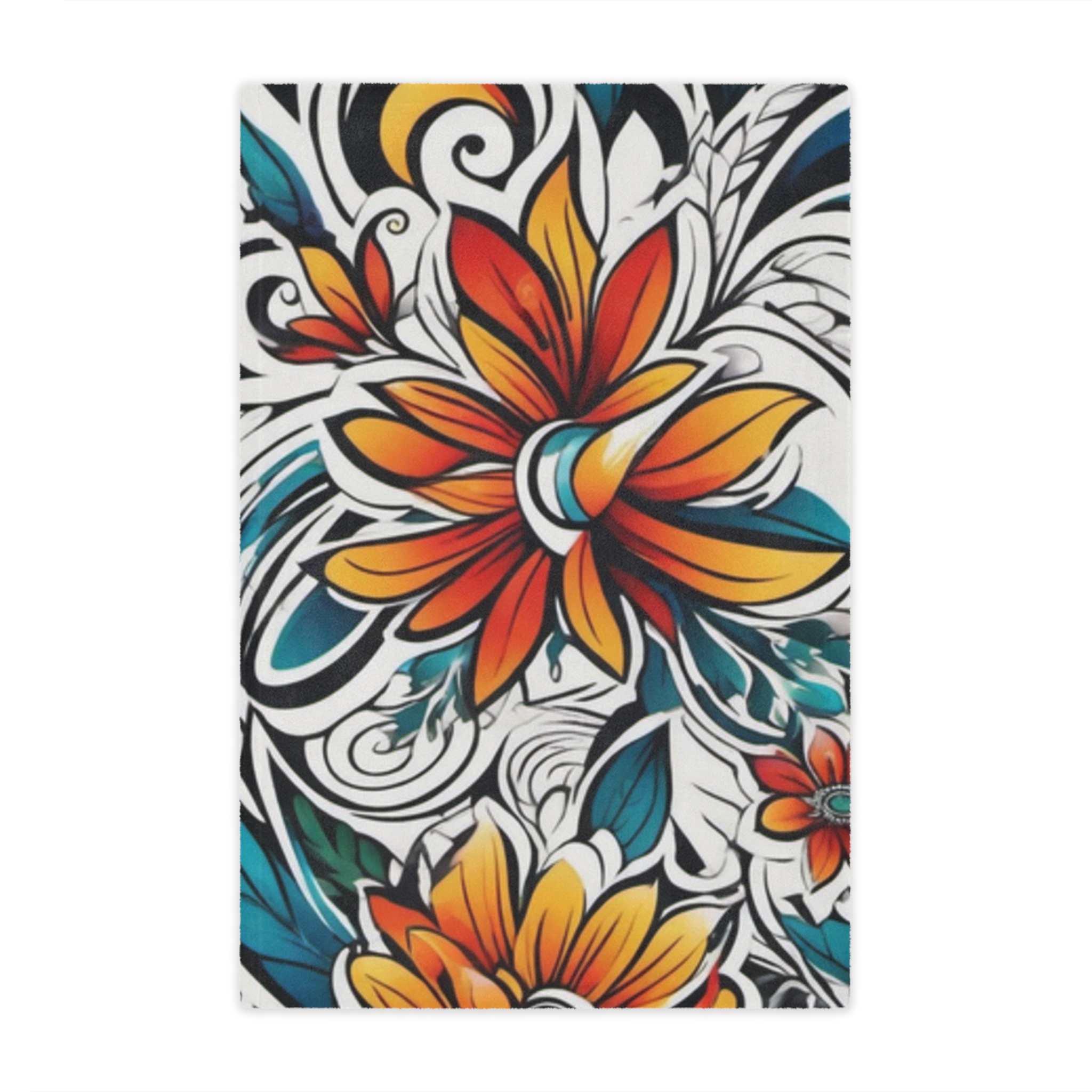 Floral Boho Minky Blanket – Vibrant Orange & Teal Flower Throw - Image 9