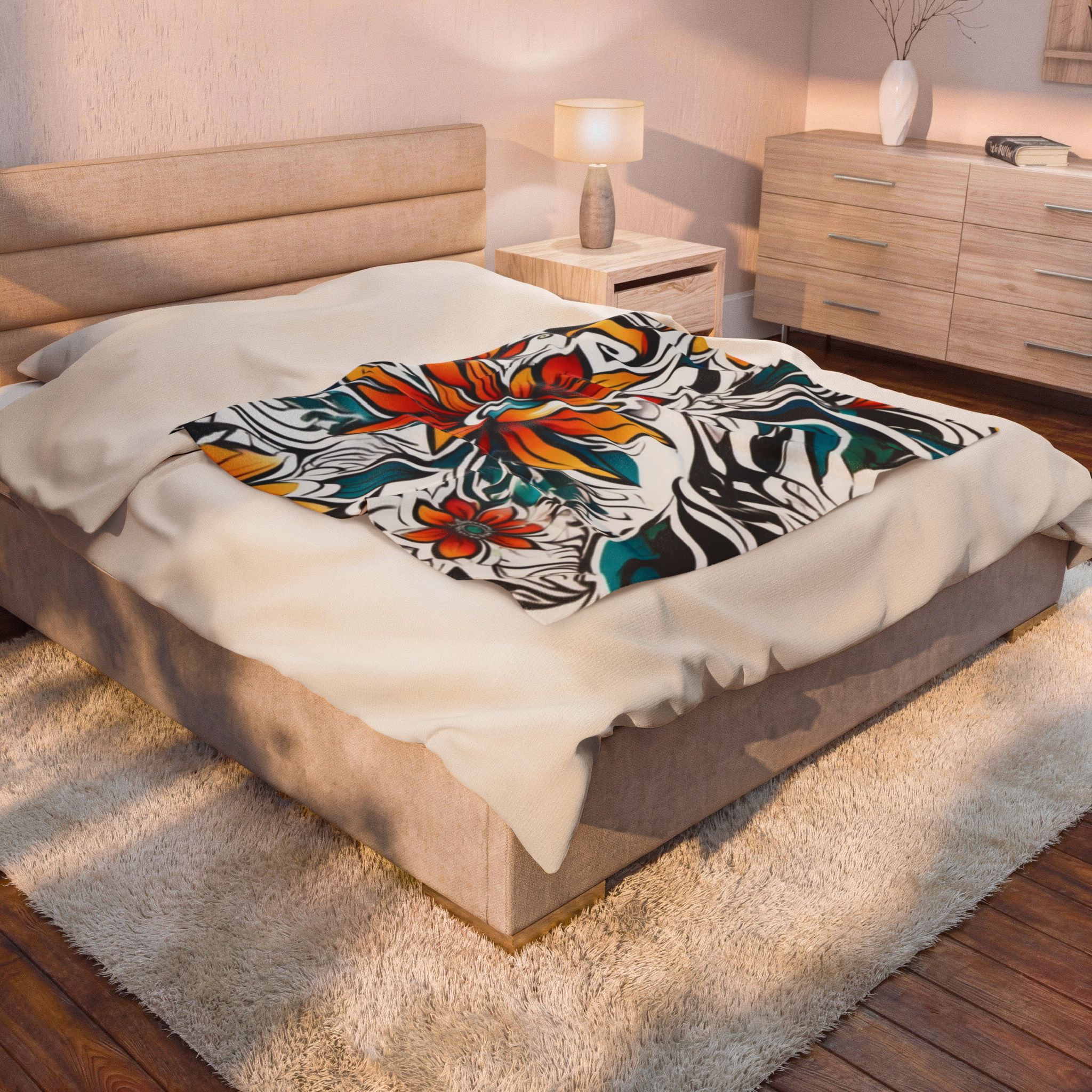 Floral Velveteen Plush Blanket — Vibrant Tropical Flower Throw - Image 4