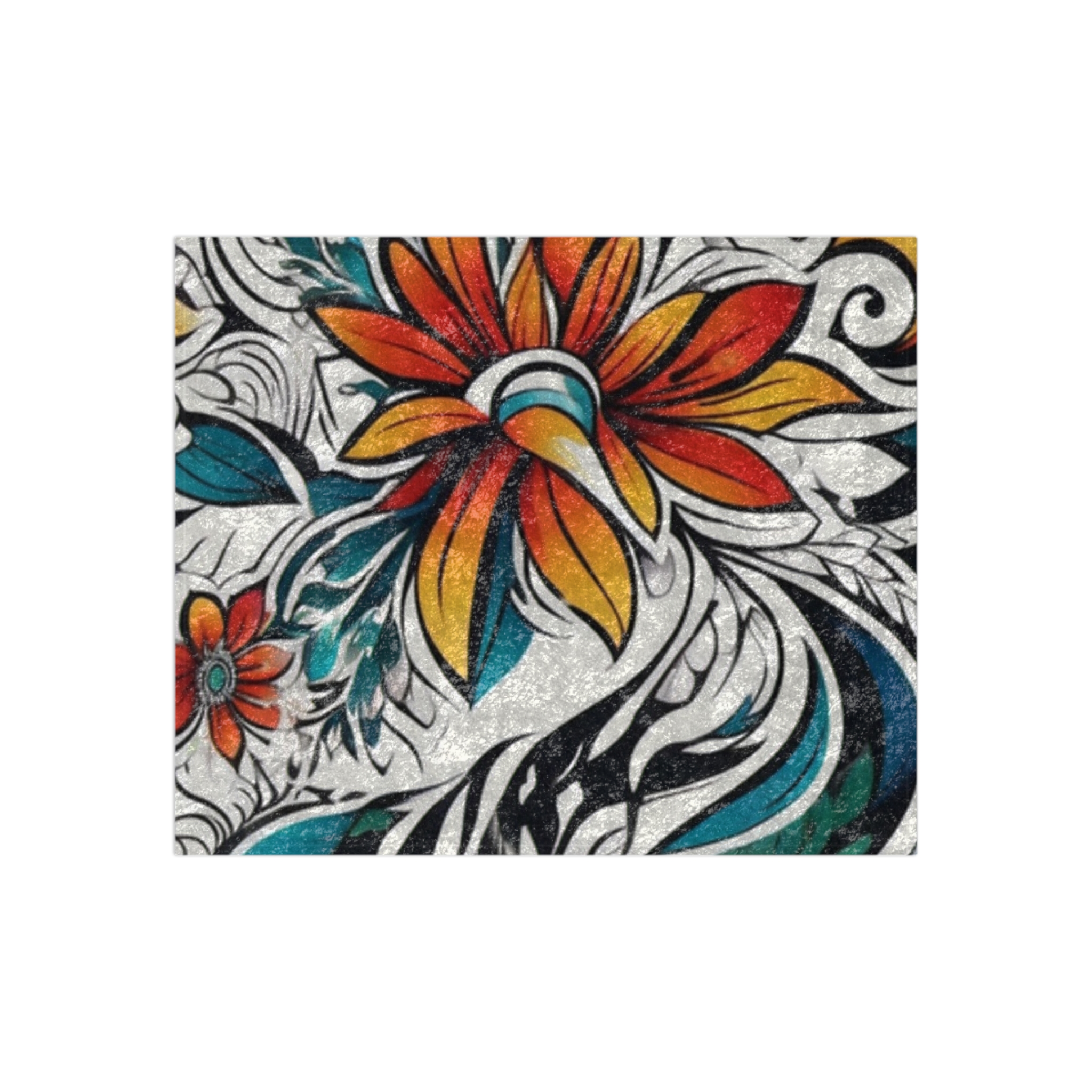 Crushed Velvet Blanket - Boho Floral Velvet Throw with Teal & Orange Sunflower Design - Image 2