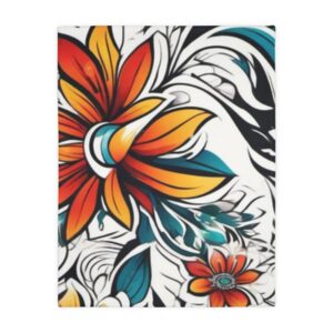 Floral Velvet Throw Blanket — Vibrant Orange & Teal Tropical Flower Microfiber
