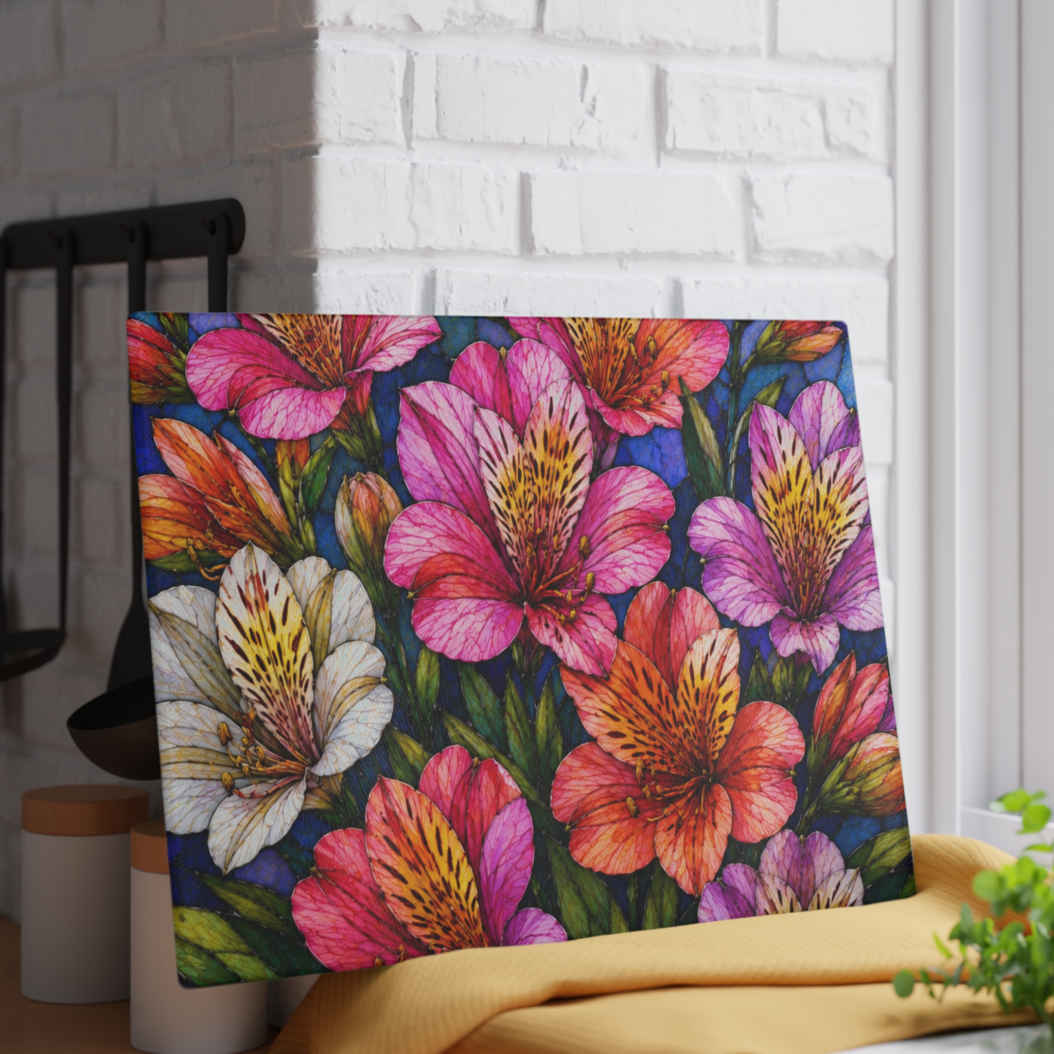 Floral Alstroemeria Glass Cutting Board — Colorful Watercolor Kitchen Decor WILOMART - Image 11