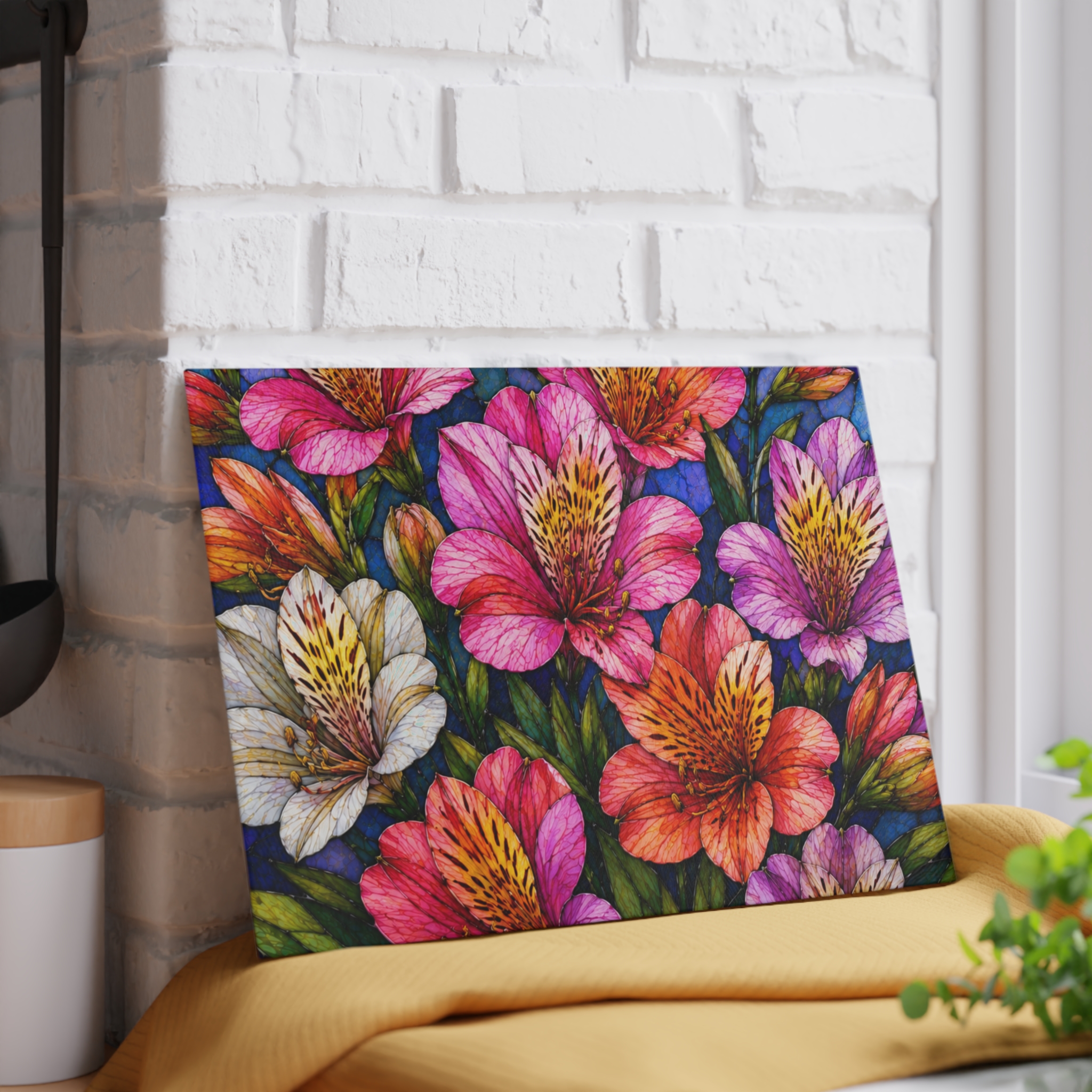Floral Alstroemeria Glass Cutting Board — Colorful Watercolor Kitchen Decor WILOMART - Image 5