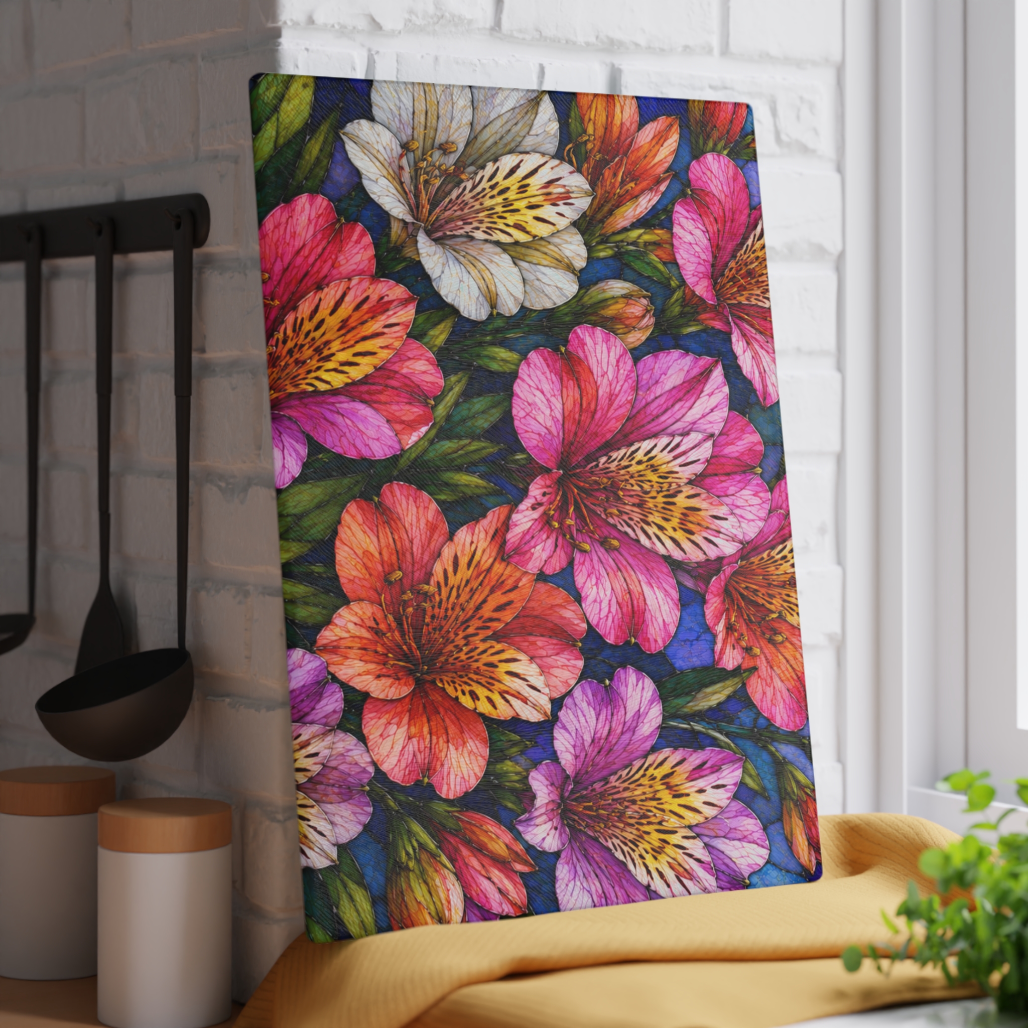 Floral Alstroemeria Glass Cutting Board — Colorful Watercolor Kitchen Decor WILOMART - Image 12