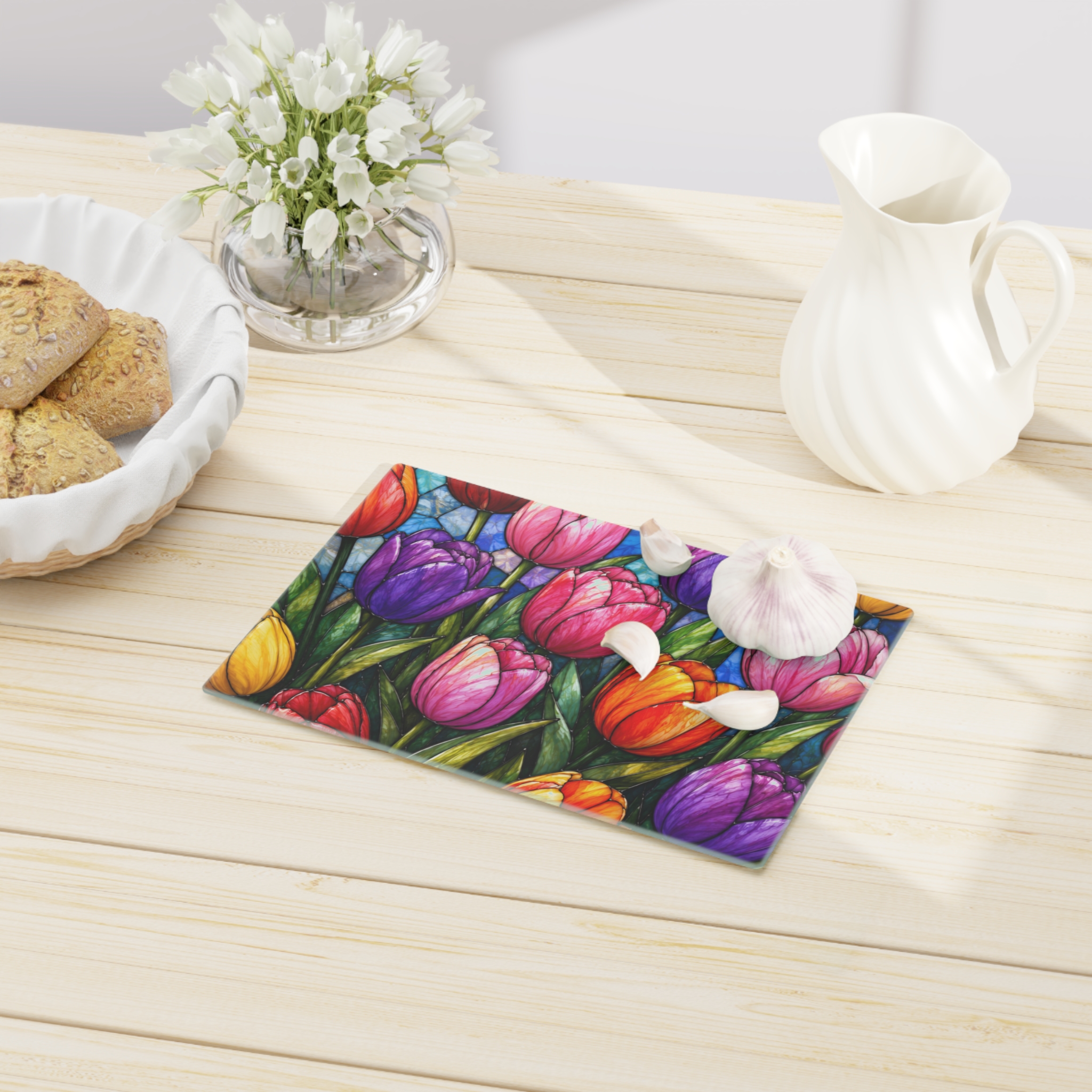Tulip Stained-Glass Cutting Board — Colorful Floral Kitchen Serving & Chopping Board WILOMART - Image 9