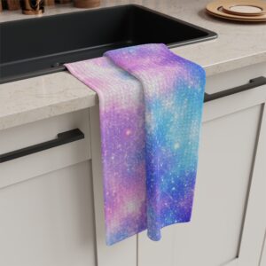 Pastel Galaxy Stars Microfiber Tea Towel | Pink Blue Nebula WILOMART
