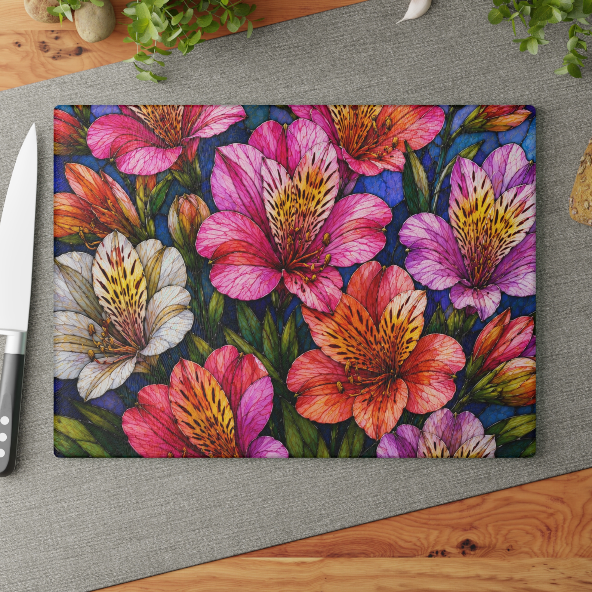 Floral Alstroemeria Glass Cutting Board — Colorful Watercolor Kitchen Decor WILOMART - Image 10