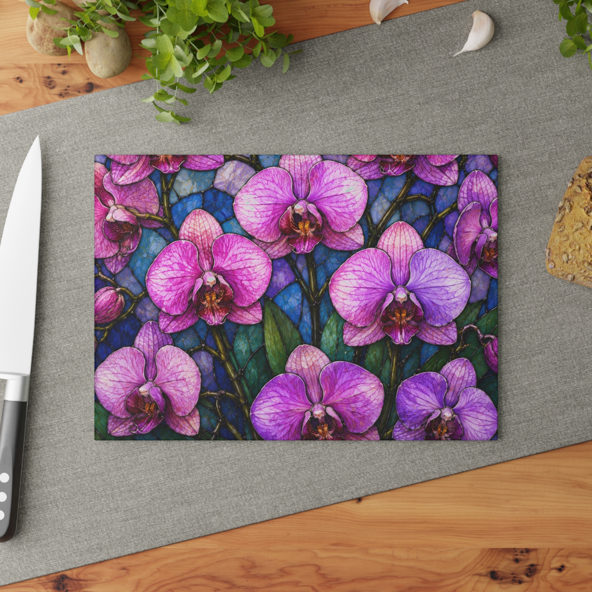 Glass Cutting Board — Purple Orchid Floral Kitchen Cutting Board WILOMART - Image 5