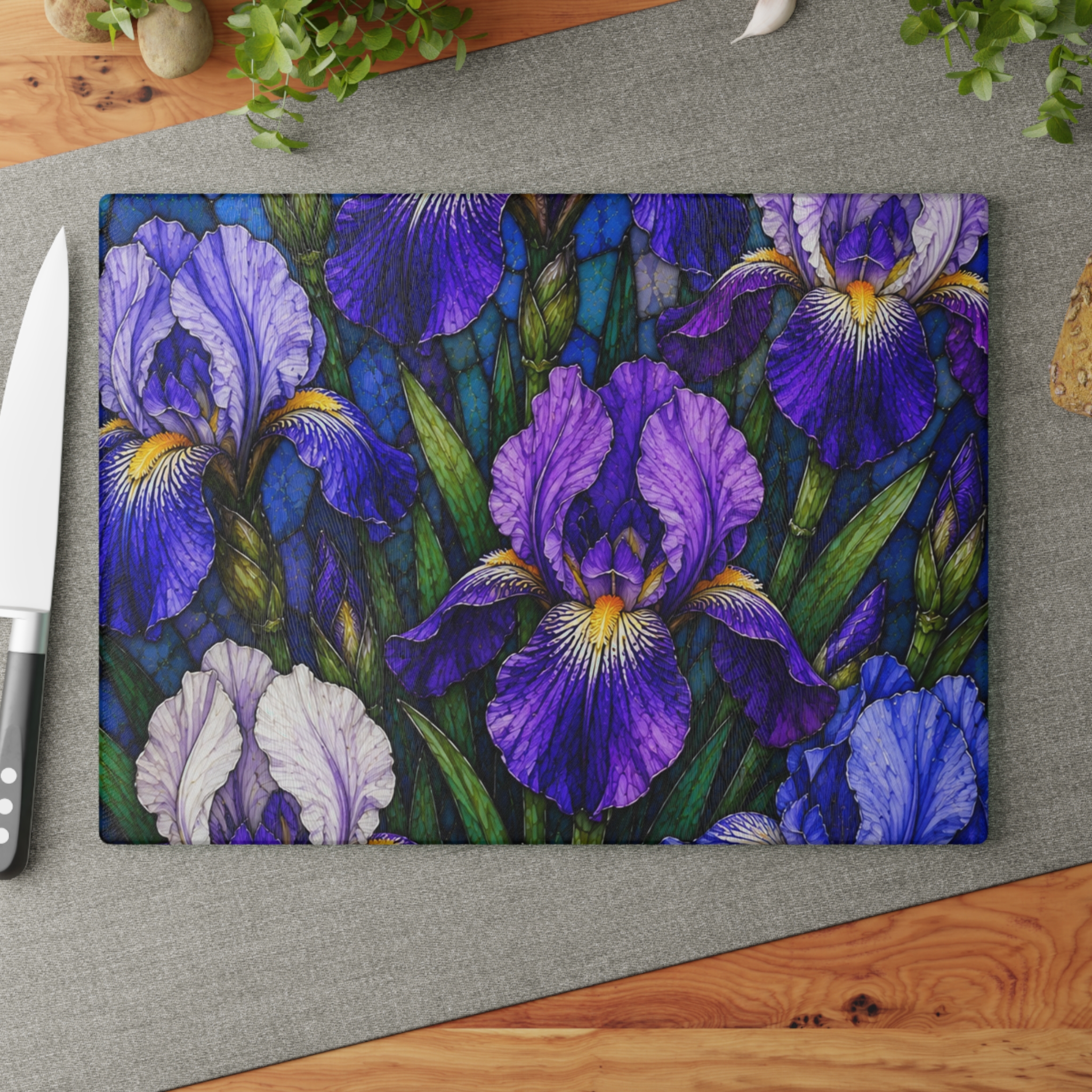 Iris Floral Glass Cutting Board — Purple Garden Decorative Kitchen Board WILOMART - Image 10