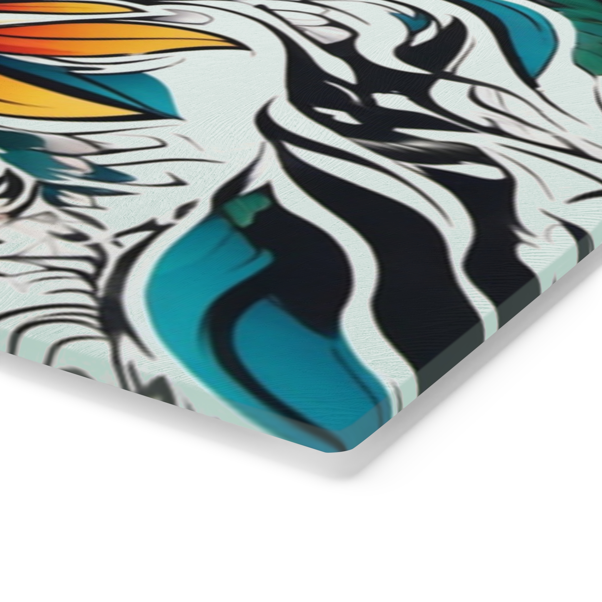 Floral Swirl Glass Cutting Board – Orange Teal Decorative Kitchen Board WILOMART - Image 8