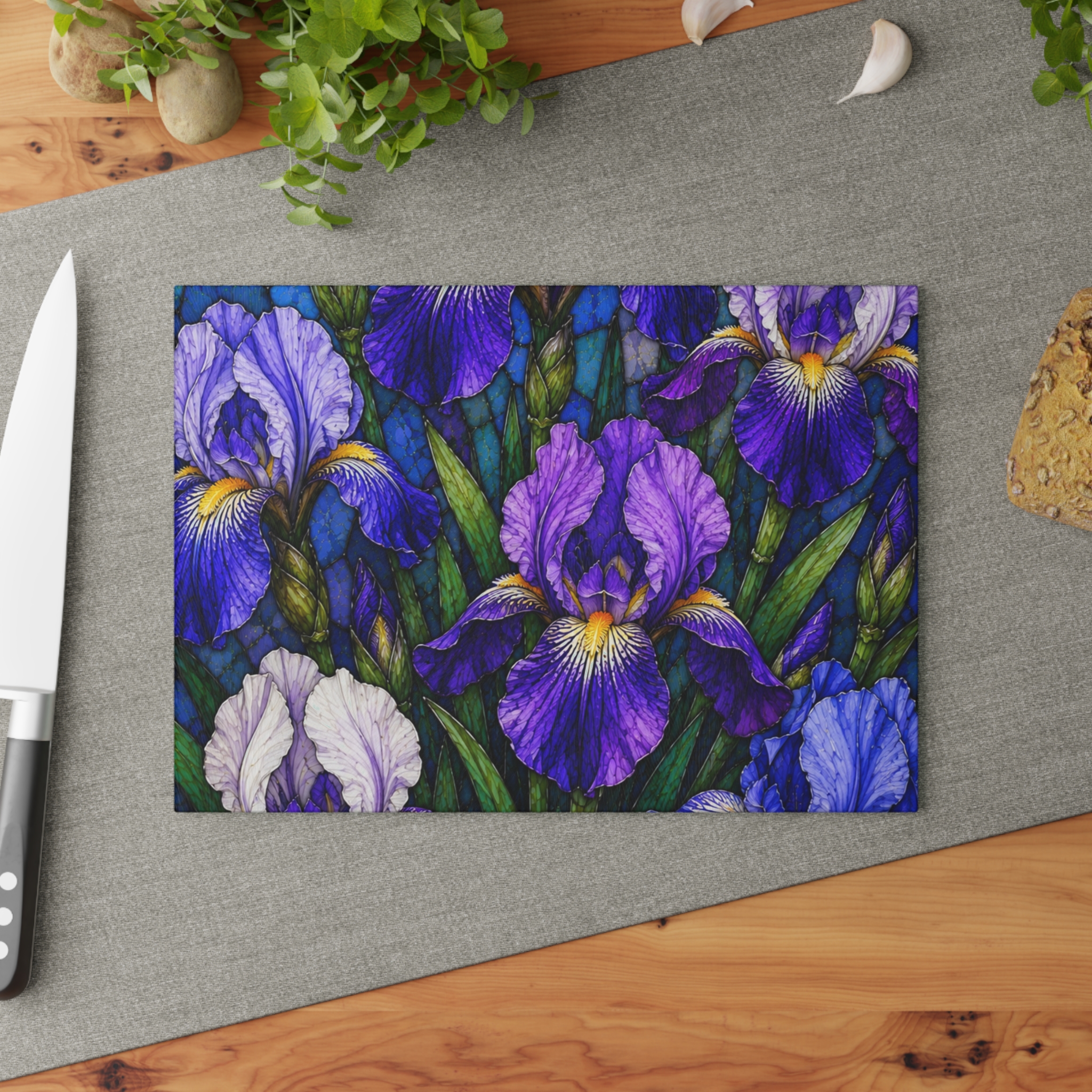 Iris Floral Glass Cutting Board — Purple Garden Decorative Kitchen Board WILOMART - Image 4