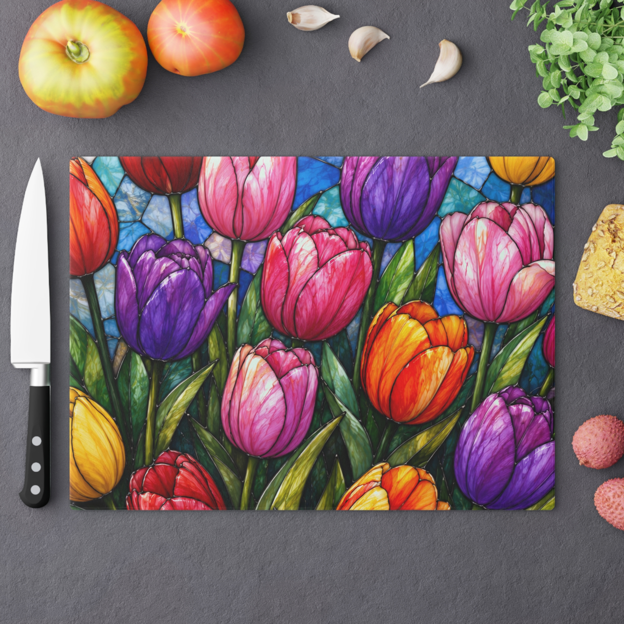Tulip Stained-Glass Cutting Board — Colorful Floral Kitchen Serving & Chopping Board WILOMART - Image 5