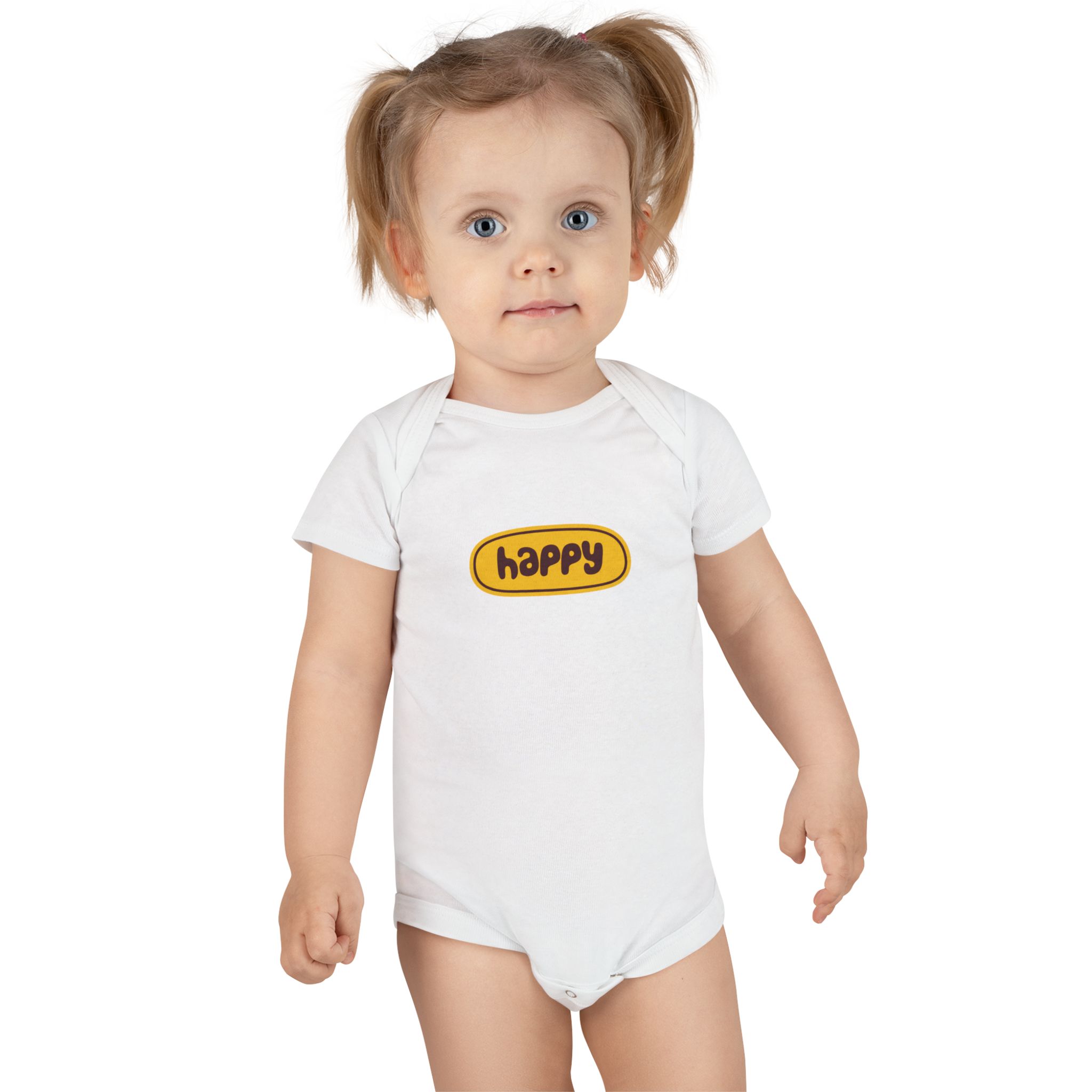 Happy Baby Onesie – Cute Yellow 'happy' Graphic Infant Bodysuit WILOMART - Image 4