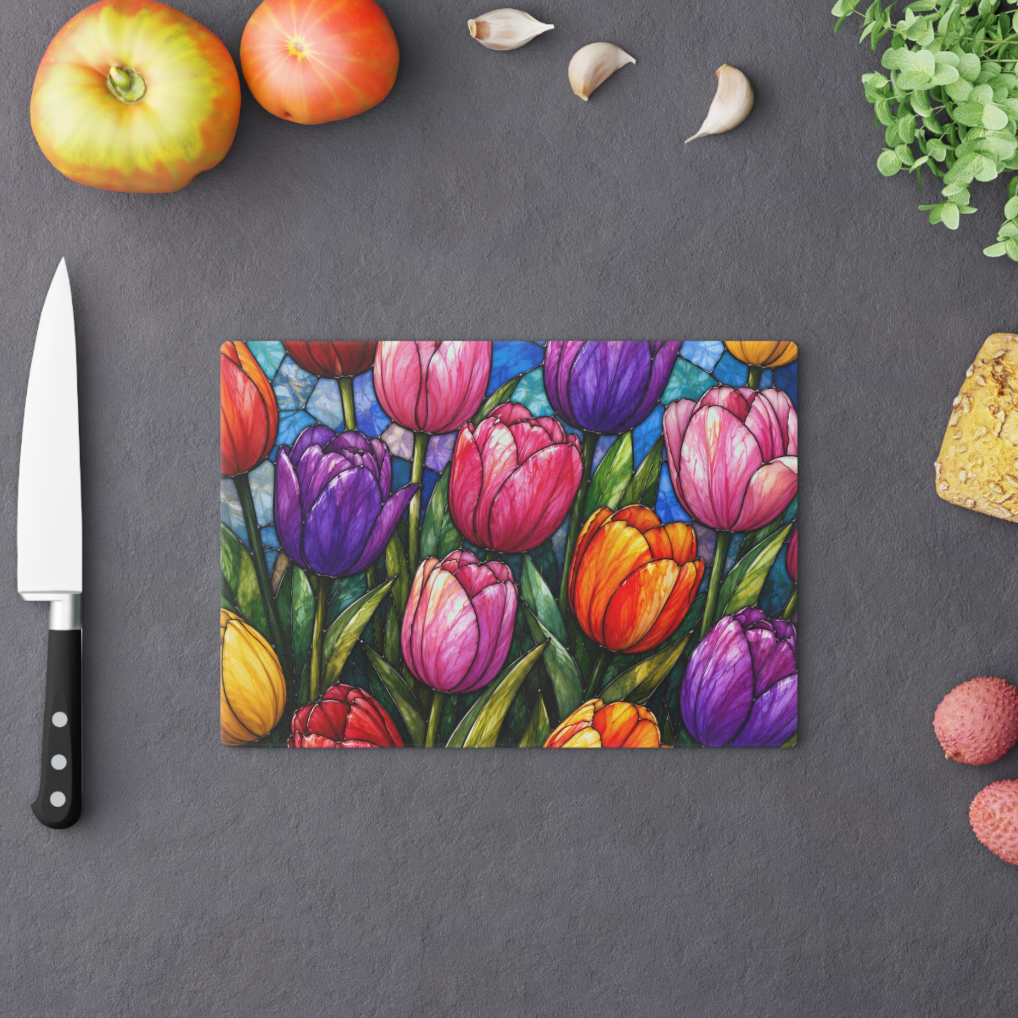 Tulip Stained-Glass Cutting Board — Colorful Floral Kitchen Serving & Chopping Board WILOMART - Image 10
