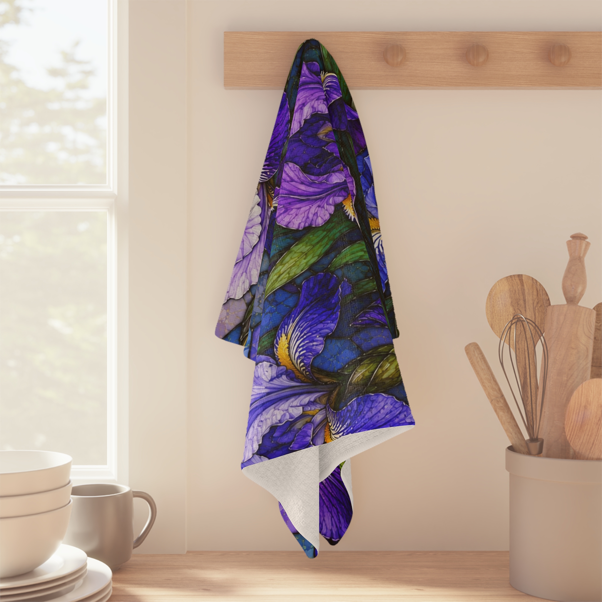 Iris Stained Glass Microfiber Tea Towel — Purple Floral Kitchen Towel WILOMART - Image 6