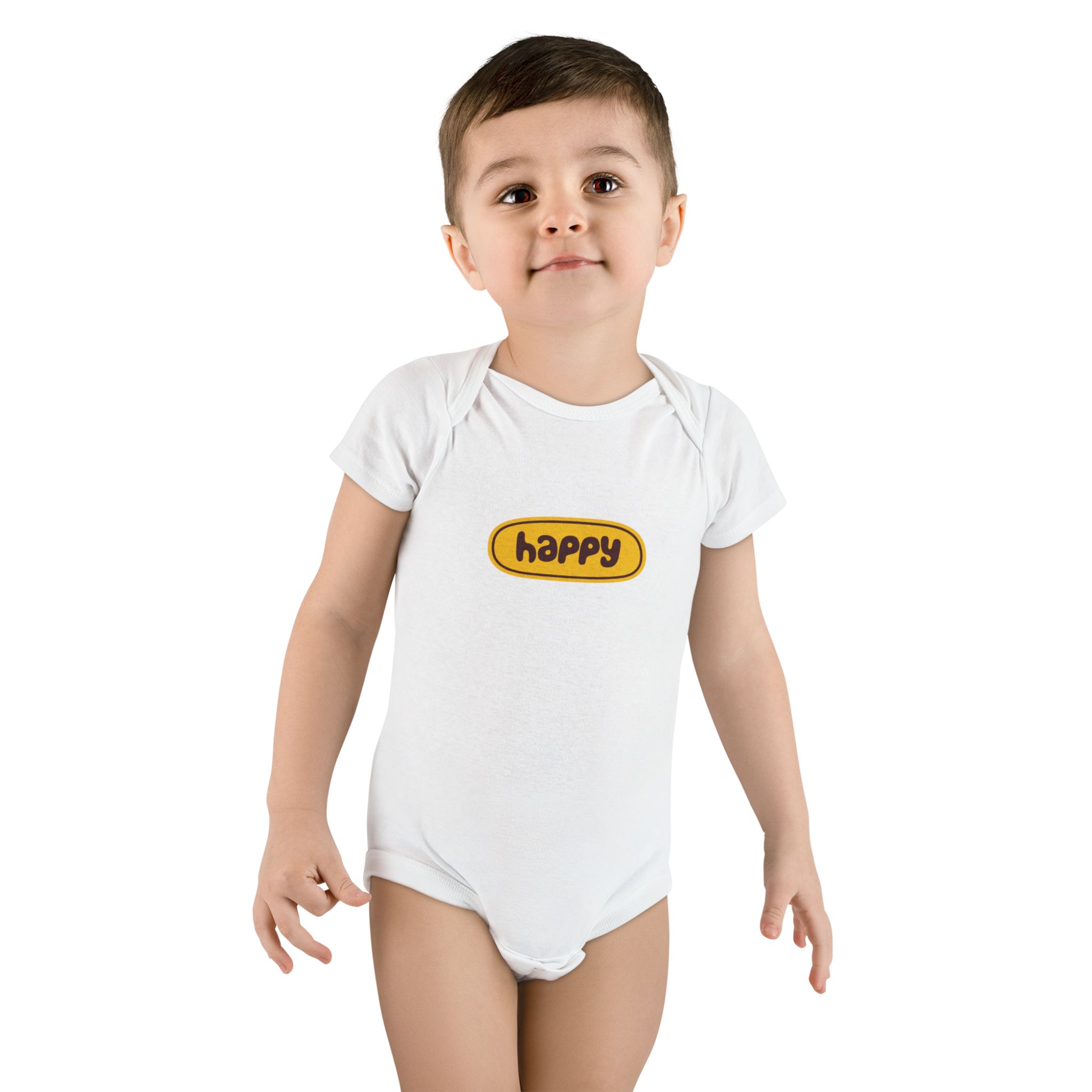 Happy Baby Onesie – Cute Yellow 'happy' Graphic Infant Bodysuit WILOMART - Image 3