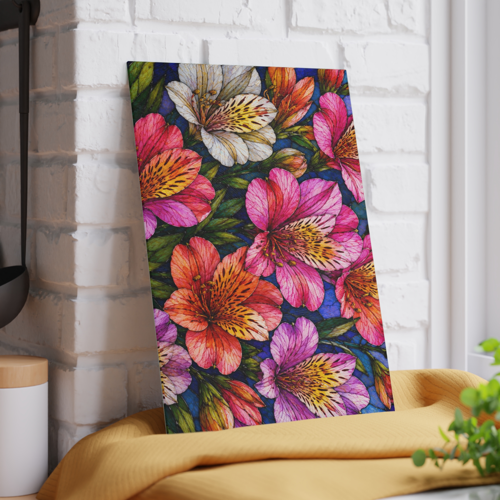 Floral Alstroemeria Glass Cutting Board — Colorful Watercolor Kitchen Decor WILOMART - Image 6