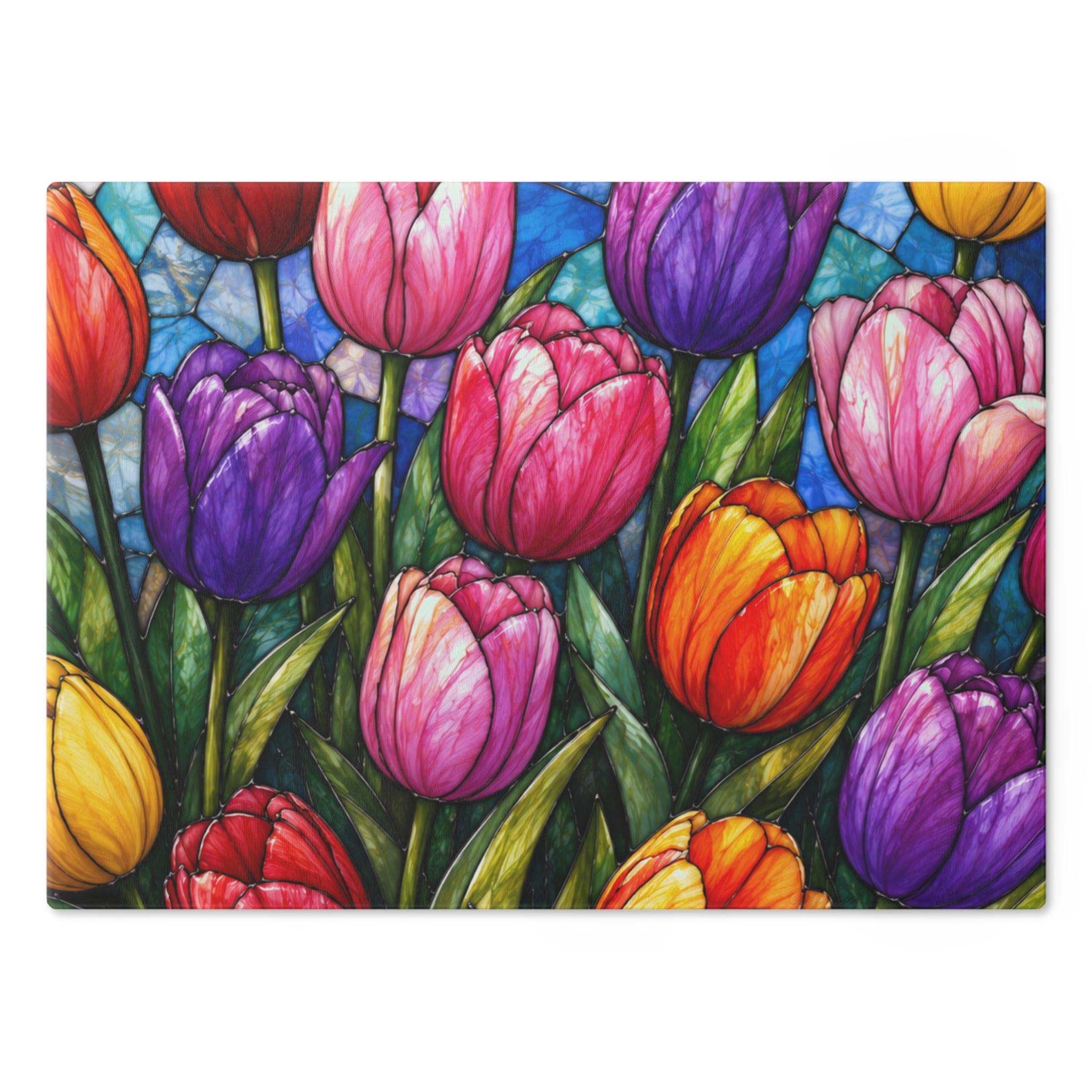 Tulip Stained-Glass Cutting Board — Colorful Floral Kitchen Serving & Chopping Board WILOMART - Image 2