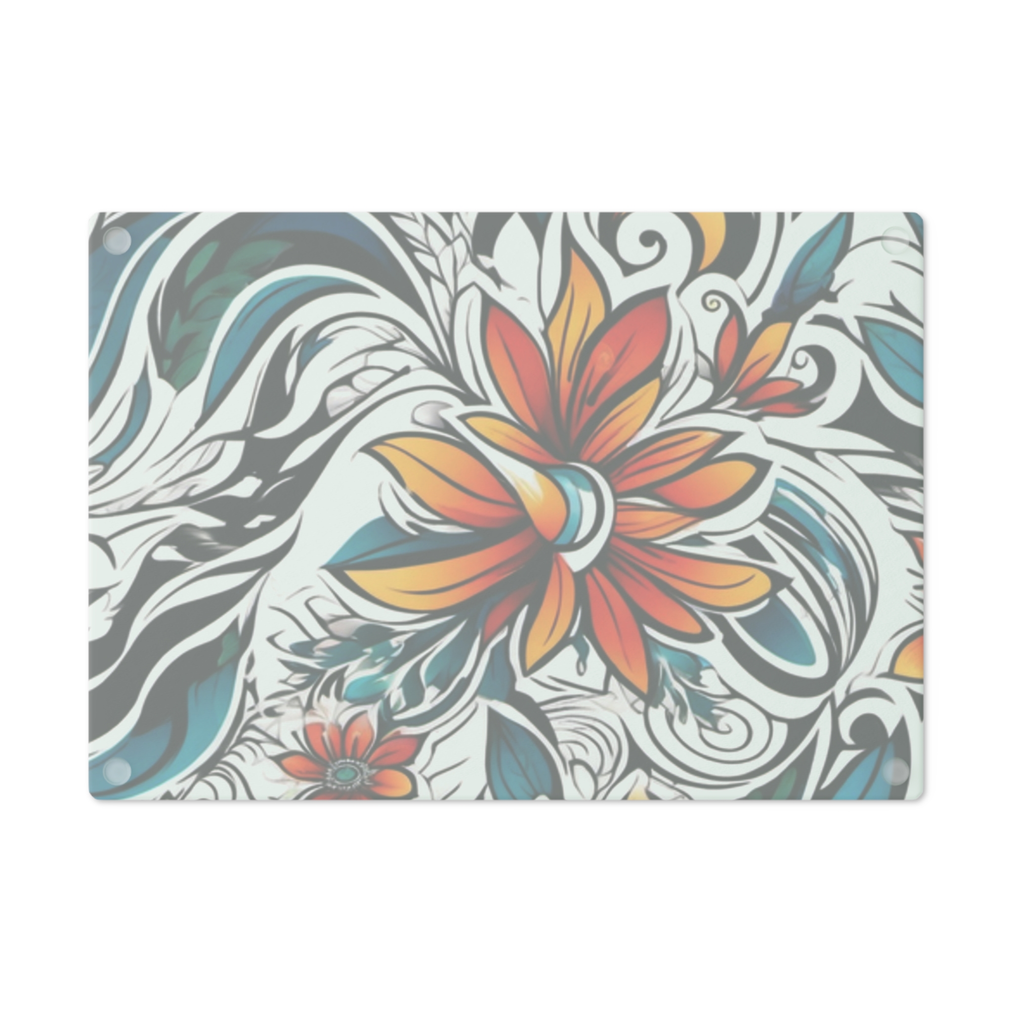 Floral Swirl Glass Cutting Board – Orange Teal Decorative Kitchen Board WILOMART - Image 7
