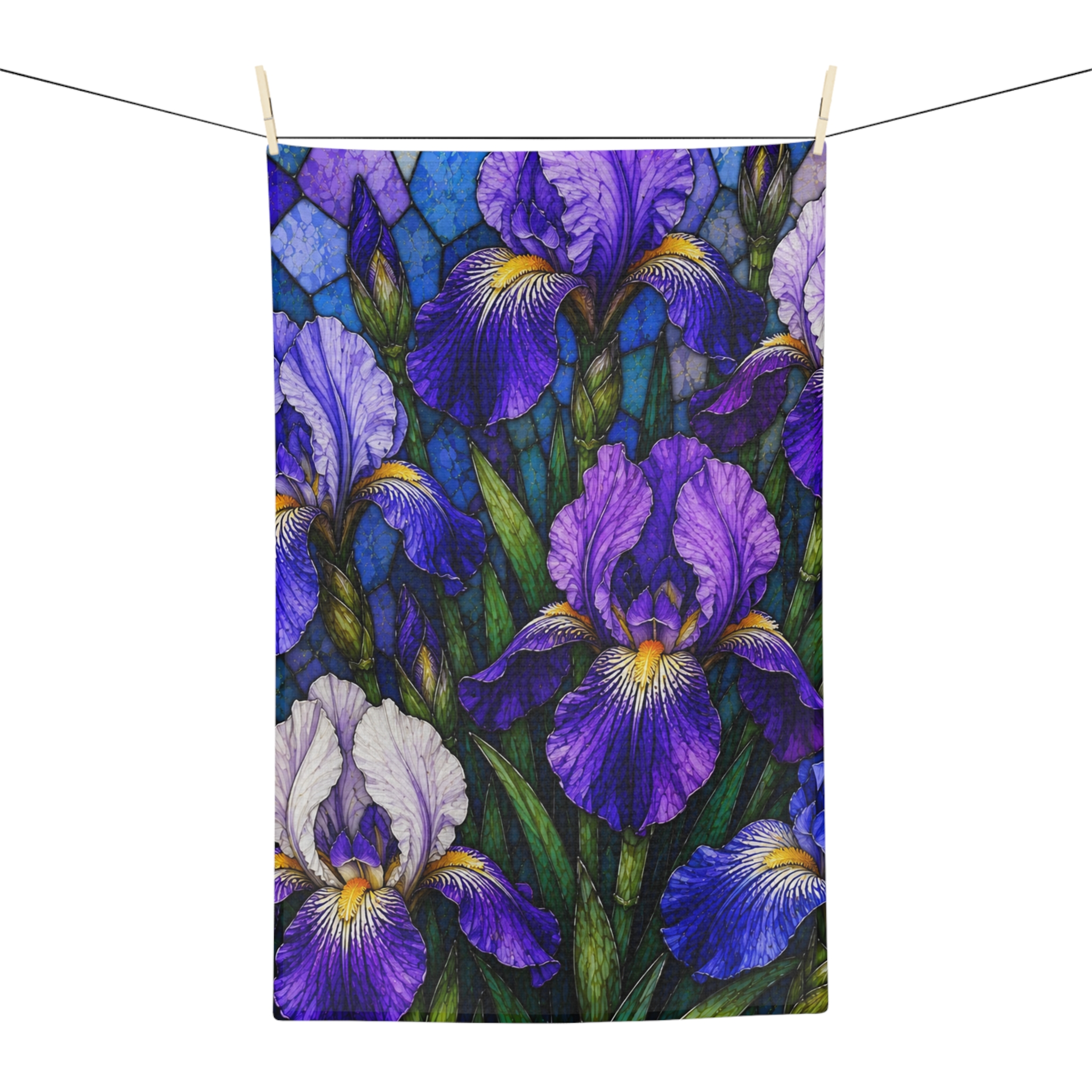 Iris Stained Glass Microfiber Tea Towel — Purple Floral Kitchen Towel WILOMART - Image 5