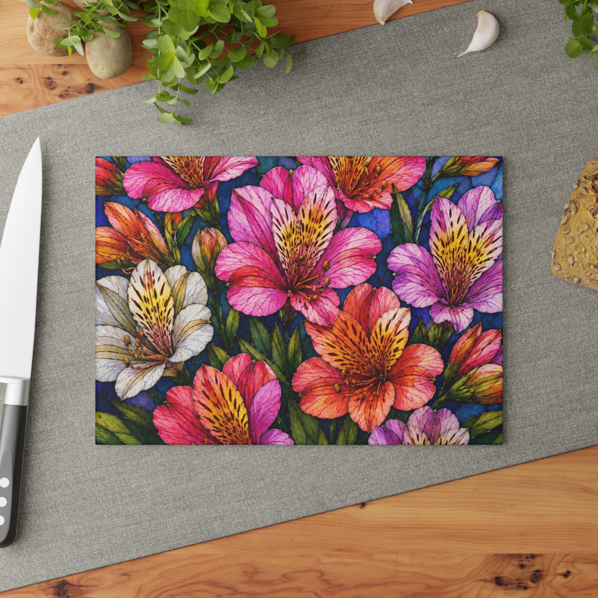 Floral Alstroemeria Glass Cutting Board — Colorful Watercolor Kitchen Decor WILOMART - Image 4