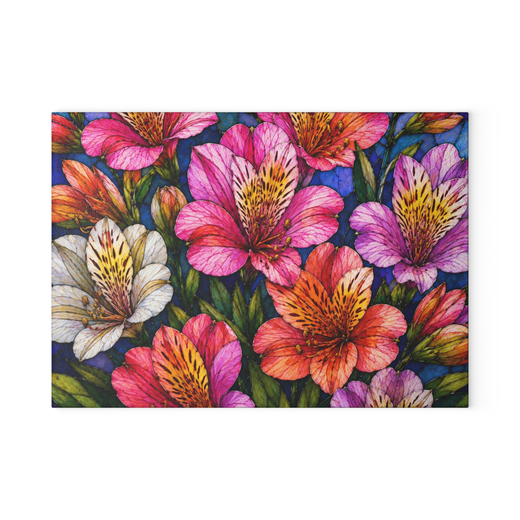 Floral Alstroemeria Glass Cutting Board — Colorful Watercolor Kitchen Decor WILOMART - Image 2