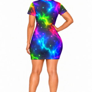 Rainbow Galaxy Nebula T-Shirt Dress | All-Over Print Cosmic Stars Wilomart